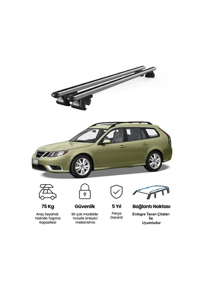 Venüs Saab 9 3 Sporthatch 2005-2012 Uyumlu Gri Ara Atkı Port Bagaj Tavan Barı