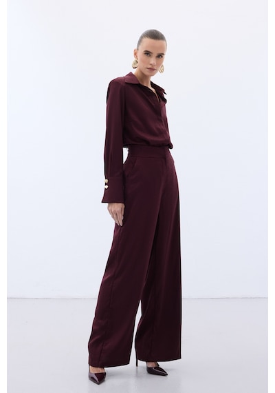 Sateen Jakarlı Pantolon - Bordo-136608 Bordo