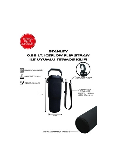 Iceflow Flip Straw 0.88 Lt. İle Uyumlu Omuz Askılı Termos Kılıfı Sarı