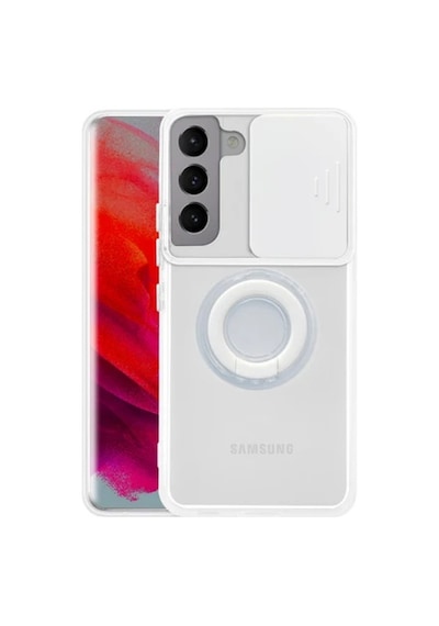 Sm Galaxy S21 - S30 Kılıf Sürgülü Kamera Lens Korumalı Yüzük Standlı Silikon Kılıf- 5775