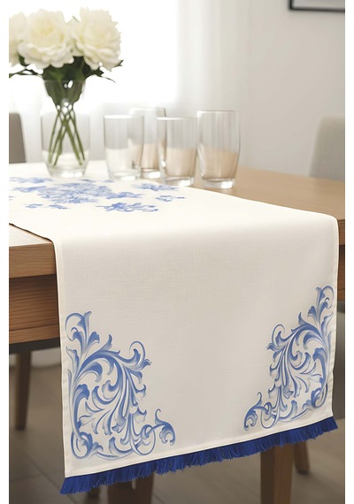 Elysian Blue Keten Runner 45x140 Cm Çok Renkli