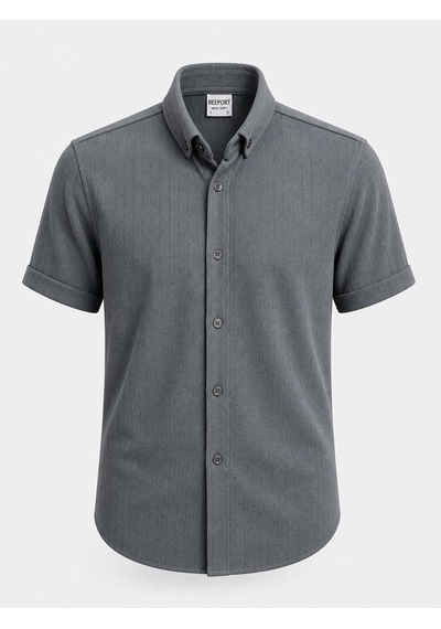 Classics Men Reeport Likralı Kısa Kol Slim Fit Çizgili Gömlek - 7640 Füme