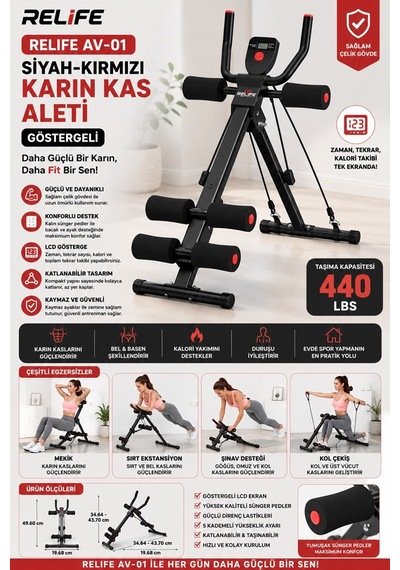 Relife Av-01 Abdomınal Karın Kas Egzersiz Spor Aleti Vücut Geliştirme Aktif Yaşam Fitness Ürünü