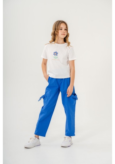 Mısstuffy Kız Çocuk Pamuklu T-shirt Keten Pantalonlu Yazlık Takım 6-9 Yaş Beyaz - Mavi Mısstuffy Kız Çocuk Pamuklu T-shirt Keten Pantalonlu Yazlık Takım 6-9 Yaş Beyaz - Mavi