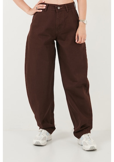 Lela Pamuklu Yüksek Bel Daralan Paça Baggy Kot Pantolon Kadın Kot Pantolon 66930083 Kahve