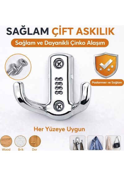 2 Adet Modern Portmanto Askısı Vestiyer Duvar Ve Dolap Elbise Askılığı Krom Metal Gri