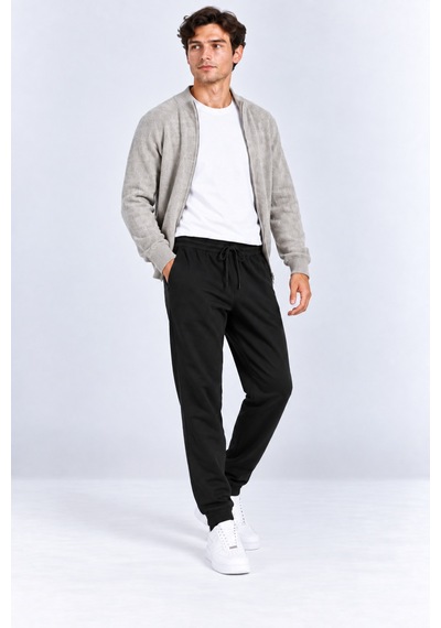 Ahengim Erkek Beli Lastikli Bağcıklı Cepli Jogger Eşofman Altı Siyah & Lacivert Ak8001