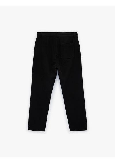 Koton Pamuklu Cepli Straight Fit Beli Bağcıklı Düğmeli Pantolon Siyah 6sam40018hw Siyah