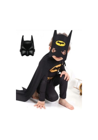 Sedirli Batman Çocuk Kostümü Maskeli - Pelerinli Ve 2 Adet Maskeli Çok Renkli