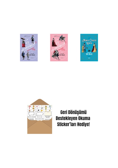 Üç Silahşörler 5 - Demir Maskeli Adam Ciltli + Üç Silahşörler 3 - Bragelonne Vikontu Ciltli + Monte Cristo Kontu + Okuma Sticker'ları
