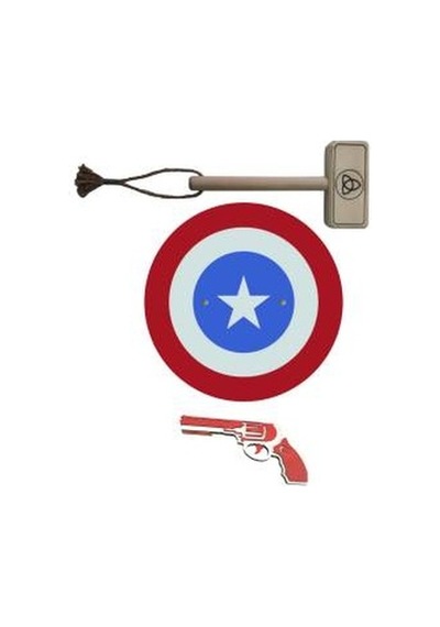 Ahşap Kaptan Amerika Kalkanı + Tor Çekici + Lastik Atan Tabanca Ahşap Kaptan Amerika Kalkanı + Tor Çekici + Lastik Atan Tabanca