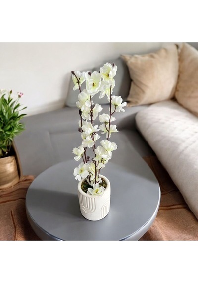 Beton Saksıda Gerçek Taş Yosunlu Yapay Japon Kiraz Çiçeği,saksı ,aranjman , Ev Dekorasyon,