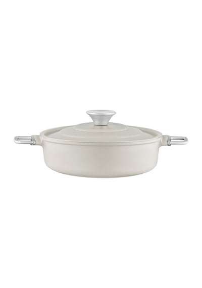 Madame Coco Vincenzo Döküm Alüminyum Kısa Tencere - Gri/bej - 28 Cm 8684427212981 Çok Renkli