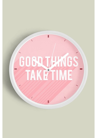 Modern Yazılı Tasarım - '' Good Things Take Time '' Duvar Saati - 25cm - Önü Camlı Beyaz Kasa-jh0889 Beyaz