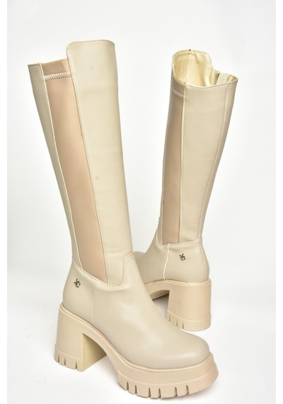 Fox Shoes T973390009 Bej Kalın Topuklu Kadın Çizme Bej