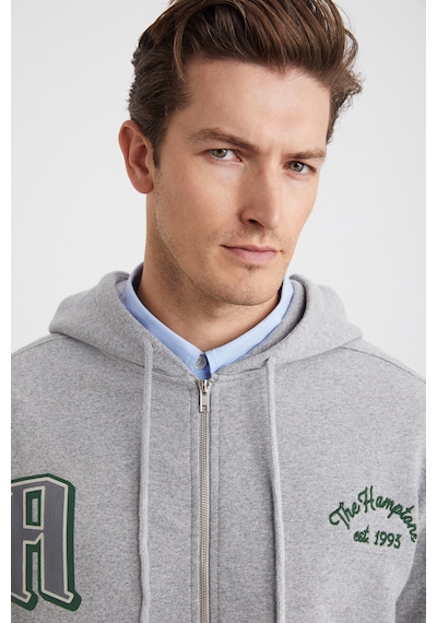 Grımelange Alphabet Erkek Pamuklu Önü Baskılı Kapüşonlu Kordon Detaylı Fermuarlı Hırka Grimelanj Sweatshirt