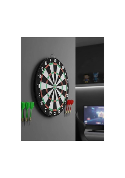 Kaliteli Ahşap Dart Tahtası 12 İnç 4 Dart Ok Seti Sarı