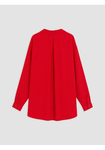 Lcw Modest Kırmızı Modal Karışımlı Oversize Kadın Gömlek
