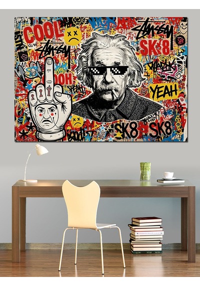 Ahşap Tablo Albert Einstein Graffiti Sanat Tasarımı