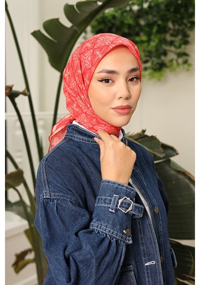 Silk Home Pusula Desen Soft Pamuk Eşarp Nar Çiçeği