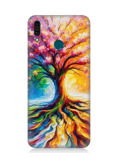 Huawei Y9 2019 Uyumlu Kökten Renkli Ağaç Büyüsü Desenli Silikon Kılıf Çok Renkli