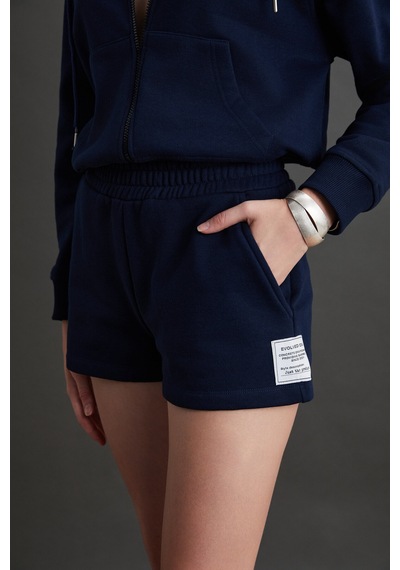 ETHIQUET YKA Kadın Organik Pamuk 3 İplik İçi Şardonlu Süs Etiketi Detaylı Regular acivert Sweatshirt
