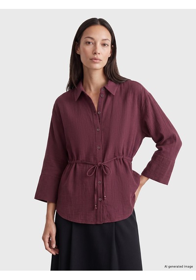 Lcw Everyday Bordo Büzgülü Oversize Müslin Kadın Gömlek