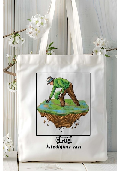 Art Hediye Çiftçi Baskılı Bez Omuz Çantası Kişiye Özel Model 3 Çok Renkli