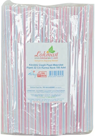 Körüklü Çizgili Pipet Ayran Kola Meşrubat Pipeti 22 Cm Karma Renk 150 Adet Paket
