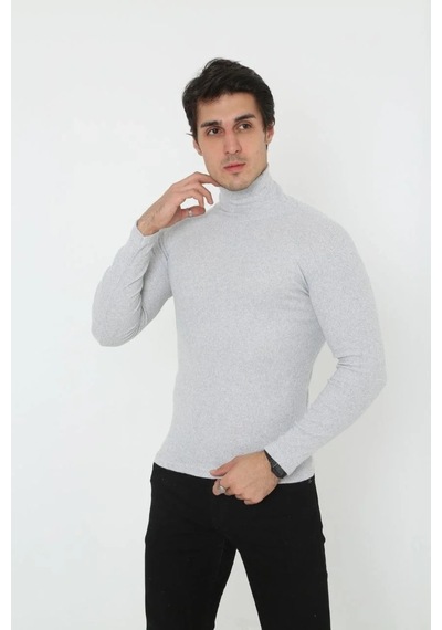 Erkek Fitilli Kaşkorse Kumaş Boğazlı Full Likralı Slimfit Body - Gri Grı
