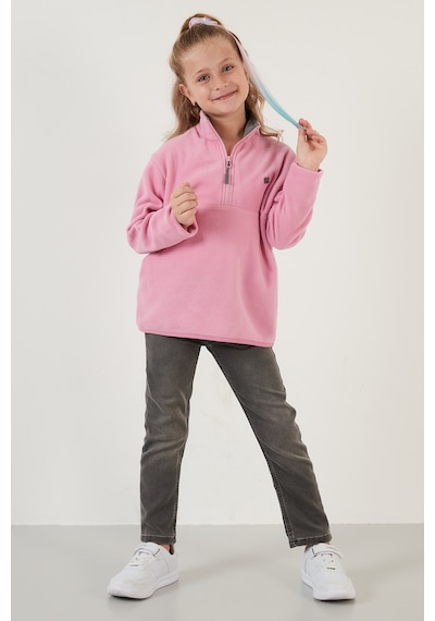 Lela Yumuşak Dokulu Fermuarlı Dik Yaka Şardonlu Kışlık Unisex Çocuk Polar 5905002 Şeker Pembe