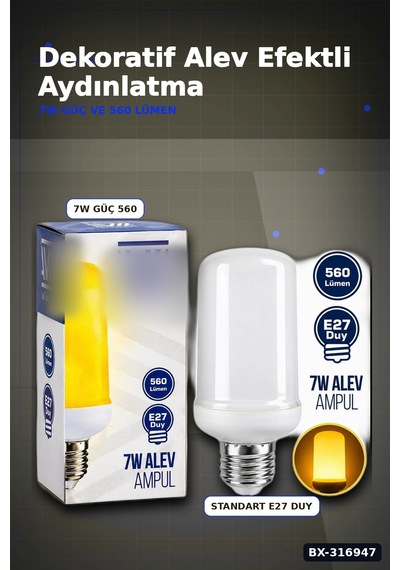 Alev Efektli Led Ampul 7w E27 Duy 560 Lümen Ip20 Koruma Dekoratif Lamba Bx-316947