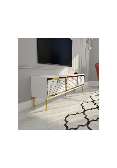 Rami 150 Cm Tv Ünitesi Tv Sehpası Beyaz-altın Beyaz-altın