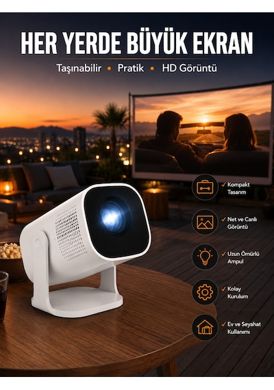 Akıllı Projeksiyon Powerbankli Taşınabilir Sinema Projektörü 4k Hd Kaliteli Yeni Nesil - Lisinya