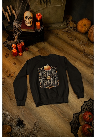 Magors Stıl-x Happy Halloween - Cadılar Bayramı Baskılı Unısex Çocuk Sweatshırt Siyah-4