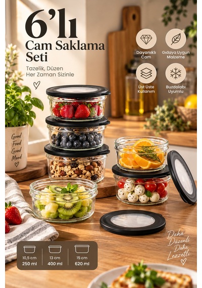 Porsima 4381 Flat 6 Lı Cam Çok Amaçlı Saklama Kabı
