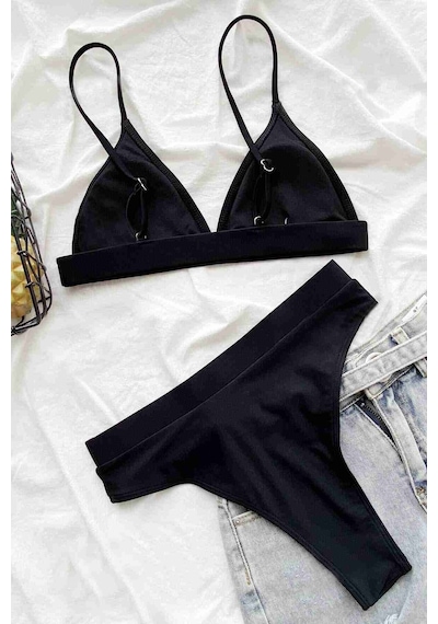 Angelsin Üçgen Kesim Siyah Bikini Üstü Siyah 001