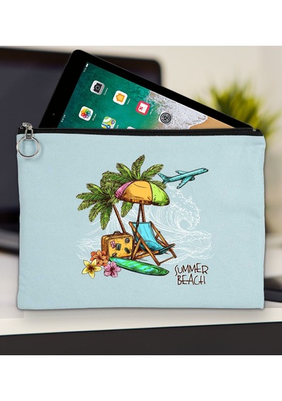 Bk Gift Yaz Temalı-9 Açık Mavi Tablet Çantası 30x21cm, Apple iPad Uyumlu Çantası, Baskılı Tablet Kılıfı