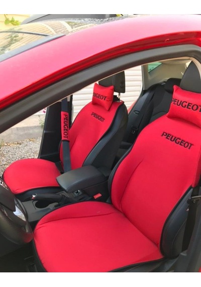 Peugeot Nakışlı Ön İkili Oto Koltuk Minderi 2 Adet Boyun Yastığı