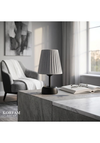 Gri Keten Kumaş Pilli Masa & Gece Lambası Çok Renkli