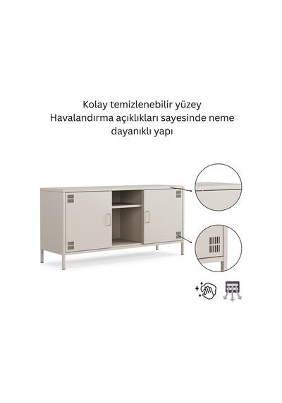 Pera Tv Ünitesi, Tv Dolabı,2 Kapaklı, Açık Raflı 130,50 X 40 X 64,50 Cm Bej