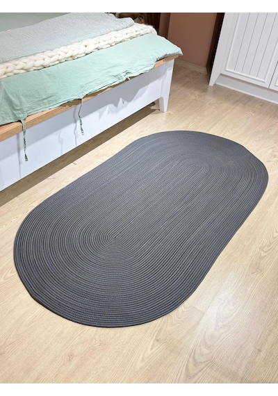 Mavaux Galileo Oval Jüt Yuvarlak Hasır Görünümlü Klasik Halı Kilim Antrasit
