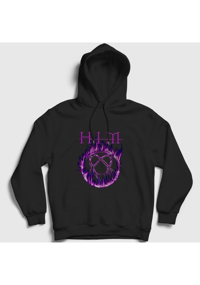 Presmono Unisex Flames Logo Him Kapüşonlu Sweatshirt Siyah