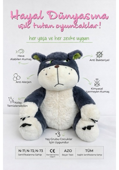 Klc Yumuşacık Kızgın Kötü Kedi Orijinal Model Peluş Kedi Oyun Ve Uyku Arkadaşı Gri Gri