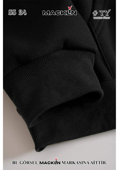 Macklin Unisex Kadın Erkek Cltic Baskılı Yarım Fermuarlı Dik Yaka Basic Sweatshirt Siyah Mck2533 Siyah