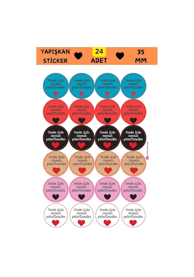 24 Adet - Senin İçin Özenle Paketlendim Sticker - Paketleme Sticker - Teşekkür Sticker - Ambalaj Sticker Çok Renkli