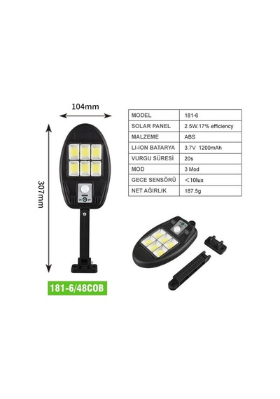 Powermaster Cl-181-6 Hareket Sensörlü 48cob Ledli Solar Sokak Lambası