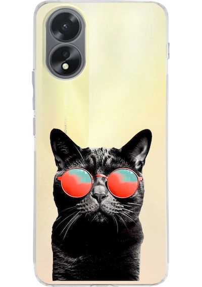 Oppo A38 İle Uyumlu Kedi 3 Baskılı Kamera Korumalı Şeffaf Kılıf Şeffaf