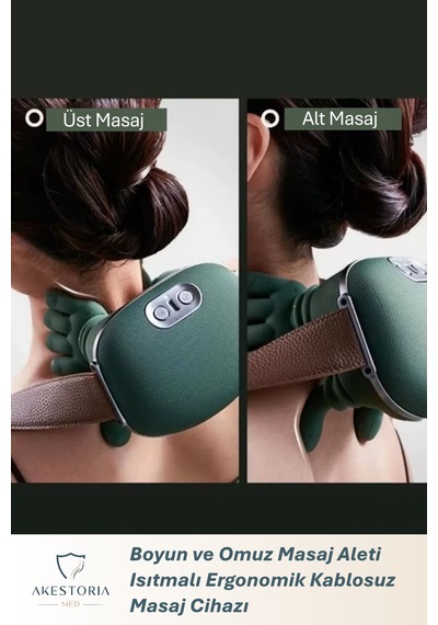 Boyun Ve Omuz Masaj Aleti Isıtmalı Ergonomik Kablosuz Masaj Cihazı Koyu Yeşil