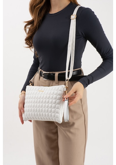 Sanmorris Kadın Suni Deri Beyaz Renkli Ayarlanabilir Çapraz Ve El Askılı Portföy, Clutch Çanta Beyaz